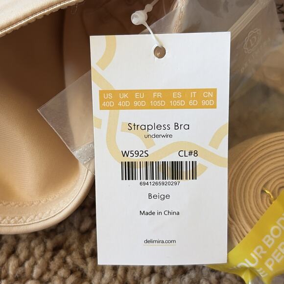 DELIMIRA Beige Unlined Underwire Minimizer Women's Strapless Bra 40D NEW NWT - Picture 14 of 16